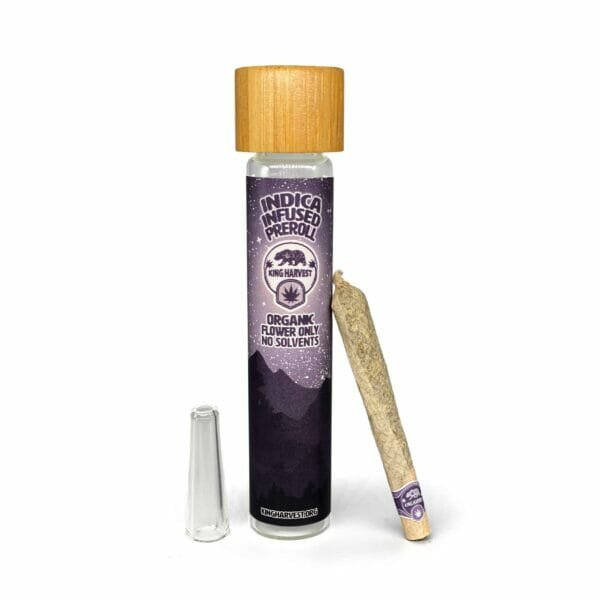 Organic flower Preroll infused with indica filled in a container