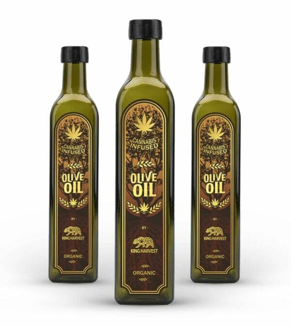 Organic Olive oil infused with cannabis filled in three bottles